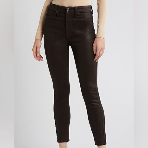7 For All Mankind Coated High Waist Ankle Skinny Jeans – Chocolate Brown - Picture 2 of 9